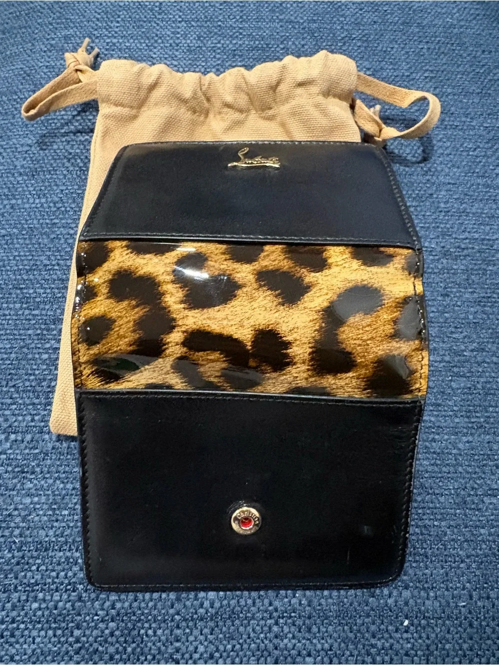Christian Louboutin Leopard Patent & Black Leather Wallet w/ Dust Bag COA in EUC